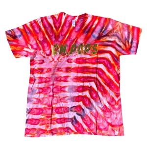 American Apparel Custom Neon Tie Dye Tee Gold Metallic CM POPS Bubble Letters